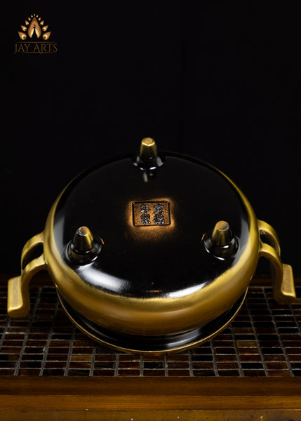 5" Brass Censer with Raised Swan-Neck Handles | Handcrafted Gold Incense Burner