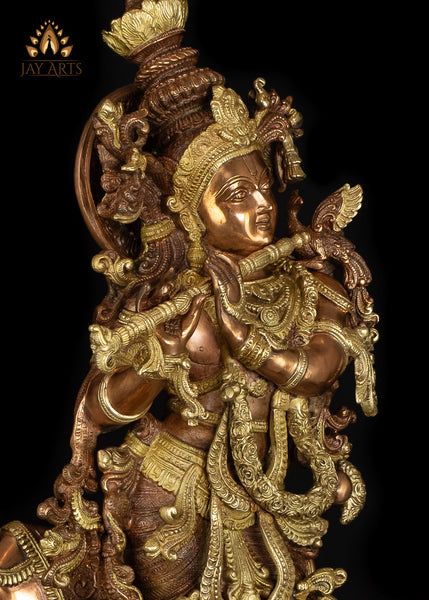 28” Lord Venugopala with a Cow - A Resplendent Statue of Lord Krishna