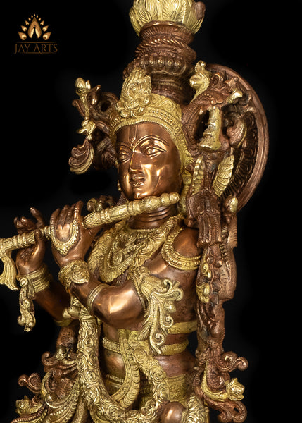 28” Lord Venugopala with a Cow - A Resplendent Statue of Lord Krishna