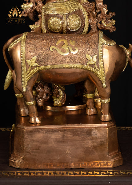 28” Lord Venugopala with a Cow - A Resplendent Statue of Lord Krishna