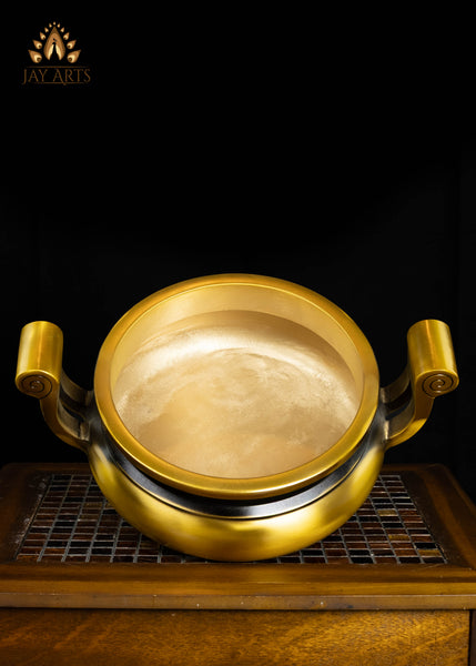 8" Brass Incense Burner with Raised Swan-Neck Handles | Handcrafted Buddhist Censer