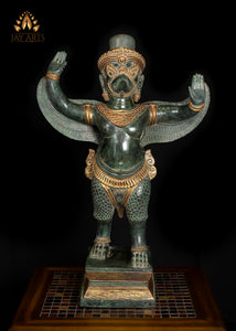 28" Standing Garuda in Abhaya Mudra - Bronze Statue from Cambodia