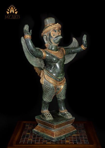 28" Standing Garuda in Abhaya Mudra - Bronze Statue from Cambodia