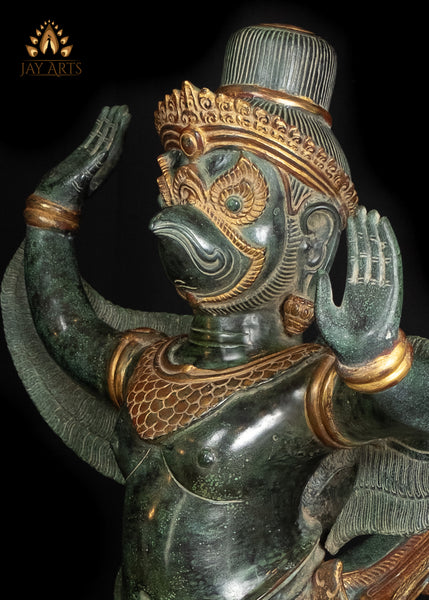 28" Standing Garuda in Abhaya Mudra - Bronze Statue from Cambodia