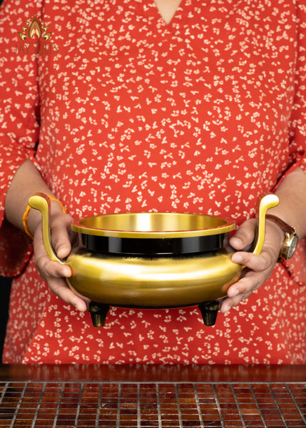 5" Brass Censer with Raised Swan-Neck Handles | Handcrafted Gold Incense Burner