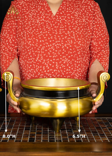 8" Brass Incense Burner with Raised Swan-Neck Handles | Handcrafted Buddhist Censer