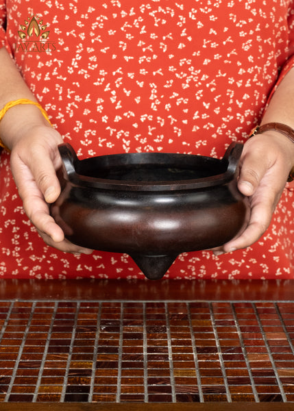 6" Antique Brown Brass Buddhist Incense Burner with Loop Handles