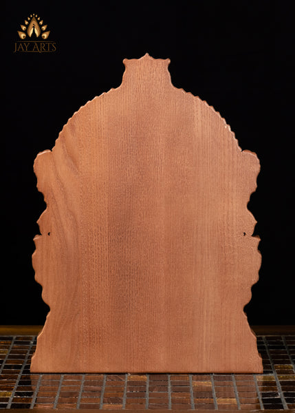 13" Murugan Wood Carving Wall Panel with Peacock & Temple Style Arch