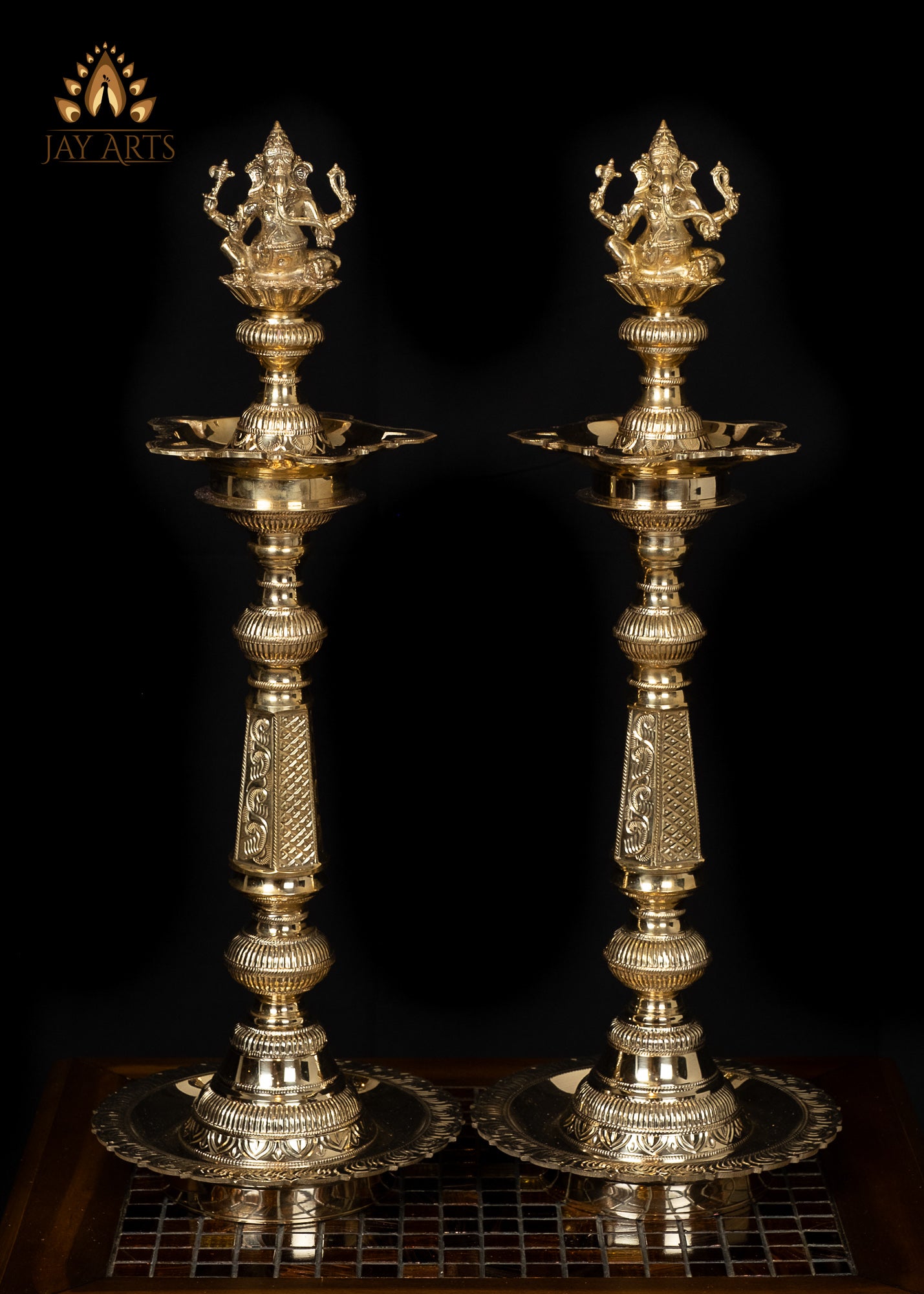 24" Lord Ganesh Lamp Set from South India
