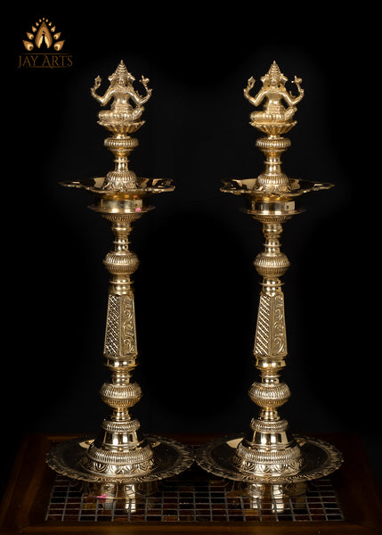 24" Lord Ganesh Lamp Set from South India