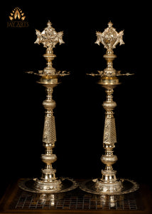 24" Shangu Chakra Vaishnava Lamp Set from South India