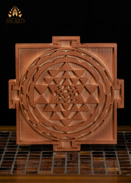 8" Shri Yantra Wood Wall Panel | Sacred Hindu Symbol
