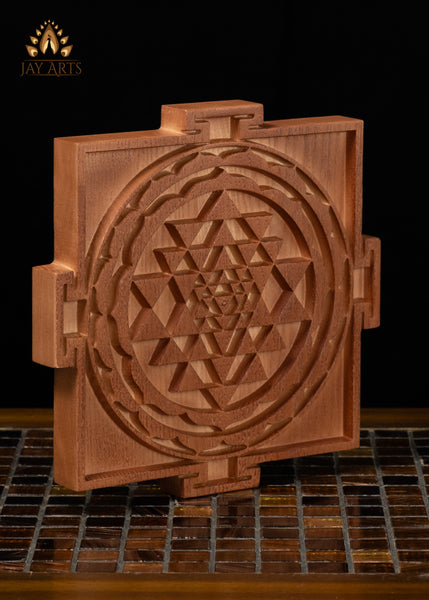 8" Shri Yantra Wood Wall Panel | Sacred Hindu Symbol