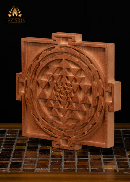 8" Shri Yantra Wood Wall Panel | Sacred Hindu Symbol