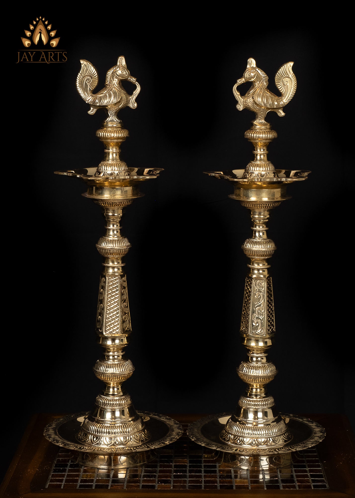 24" Traditional Bird Lamp Set (Annam Lamps) from South India
