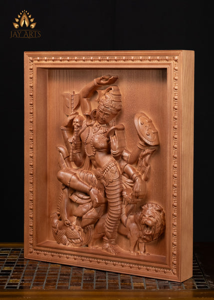 16" Ardhanarishvara Wood Carving Wall Panel | Shiva & Parvati Holding Sacred Symbols