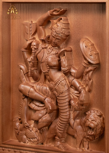 16" Ardhanarishvara Wood Carving Wall Panel | Shiva & Parvati Holding Sacred Symbols