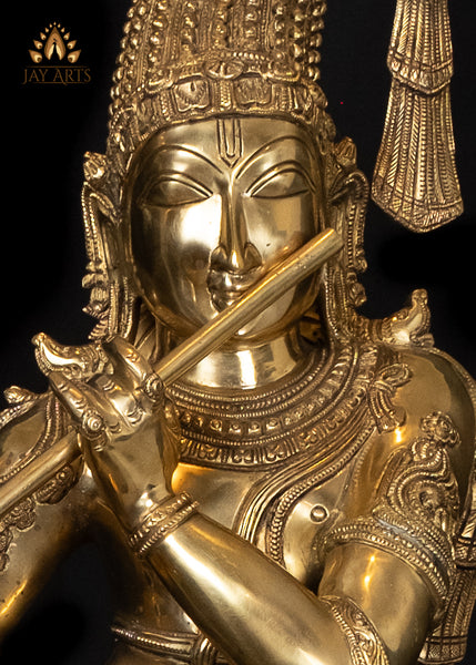 Crowned Murlidhar 35" Brass Krishna Statue