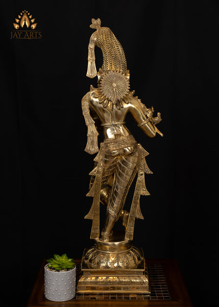 Crowned Murlidhar 35" Brass Krishna Statue