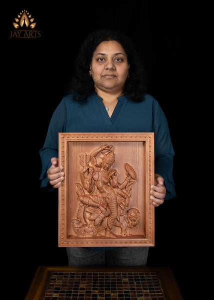 16" Ardhanarishvara Wood Carving Wall Panel | Shiva & Parvati Holding Sacred Symbols