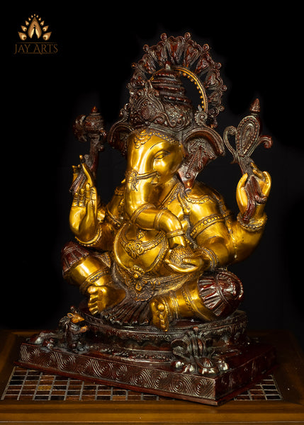 20" Lambodara Ganesh (Lord with a big belly) - Brass Ganapati Statue