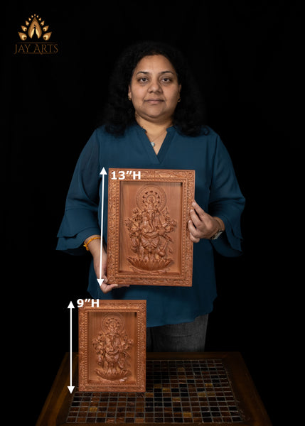 9" Drishti Ganapathi Wood Carving | 8-Armed Ganesha Wall Panel