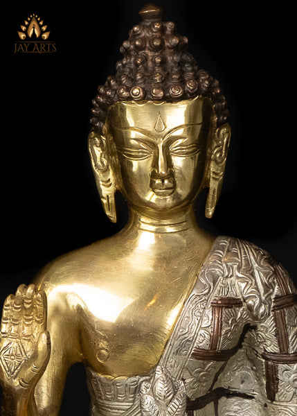 11" Buddha in Abhaya Mudra - Brass Buddha Statue