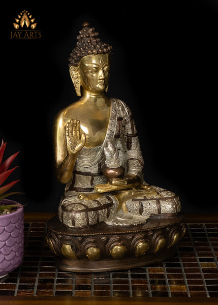 11" Buddha in Abhaya Mudra - Brass Buddha Statue