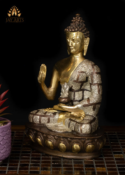 11" Buddha in Abhaya Mudra - Brass Buddha Statue
