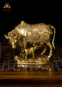 7" Cow and a Calf Brass Statue