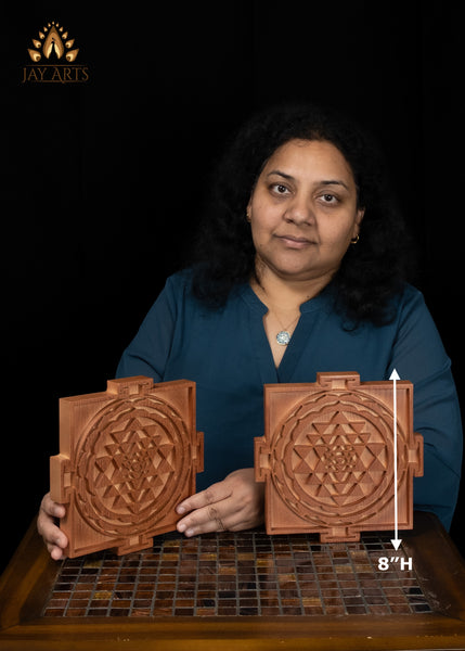 8" Shri Yantra Wood Wall Panel | Sacred Hindu Symbol