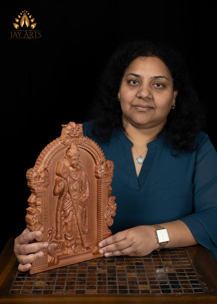 13" Murugan Wood Carving Wall Panel with Peacock & Temple Style Arch