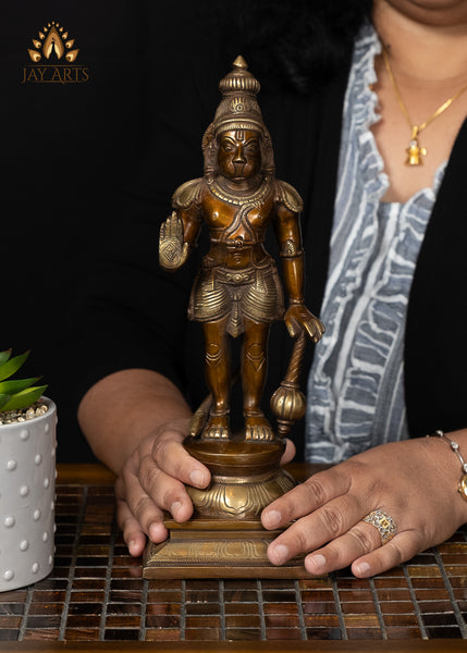 12" Standing Hanuman in Abhaya Mudra - Brass Anjaneya Statue