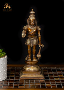 12" Standing Hanuman in Abhaya Mudra - Brass Anjaneya Statue