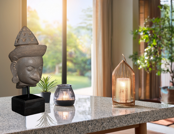 20" Sandstone Garuda Guardian Statue with Sharp Beak – Cambodian Craftsmanship