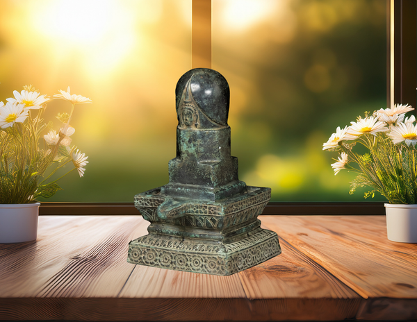 10" Bronze Shiva Lingam with Shiva’s Face Symbol of Divine Energy