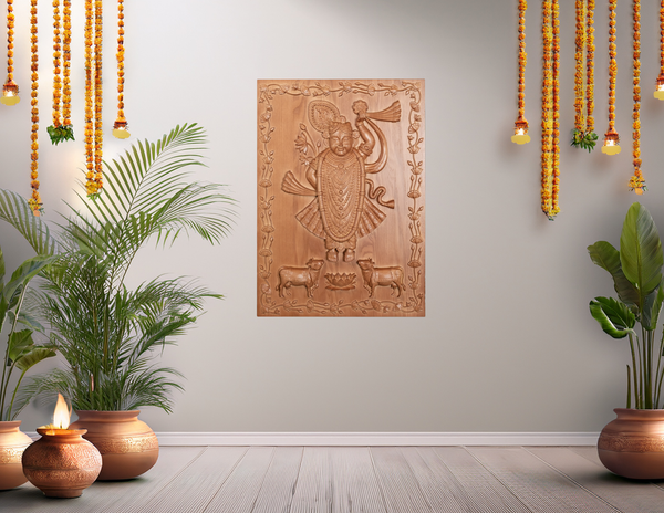 24" Shrinath Ji Wood Carving Exquisitely Detailed Nathdwara Pichwai Style Art