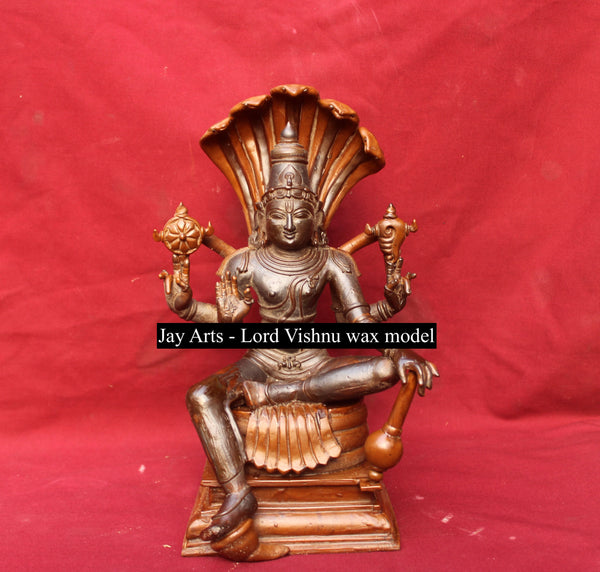 12" Lord Vishnu seated on Sesha in a Majestic Pose Meticulously Hand Crafted South Indian Bronze