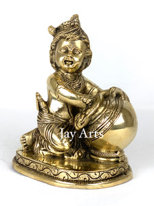 Butter Krishna 7" Brass Statue