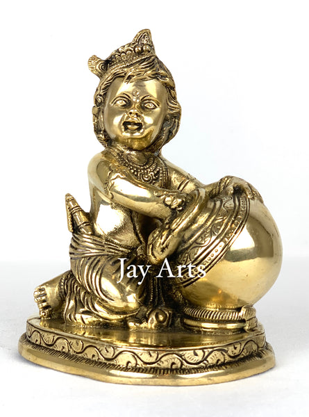 Butter Krishna 7" Brass Statue