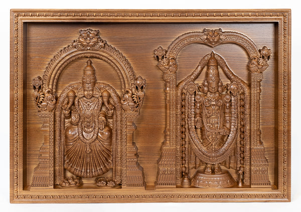 Sri Venkateswara and Goddess Padmavathi Thayar - Ash Wood Panel