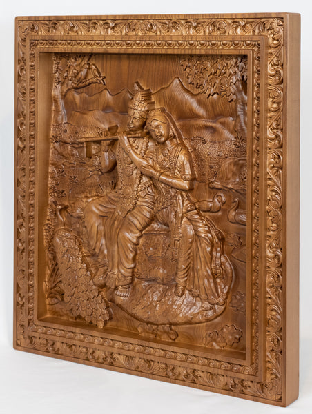Lord Krishna and Radha - The Mesmerizing Flutist with his beloved Radha - Ashwood Panel 24" x 22"