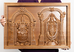 Sri Venkateswara and Goddess Padmavathi Thayar - Ash Wood Panel