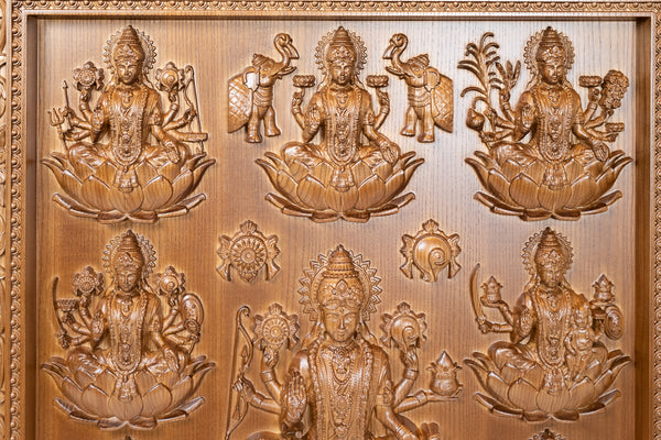 Ashta Lakshmi Ash Wood Panel - The eight manifestations of Goddess Lakshmi Devi 25" x 24"