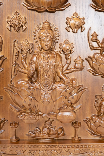 Ashta Lakshmi Ash Wood Panel - The eight manifestations of Goddess Lakshmi Devi 25" x 24"