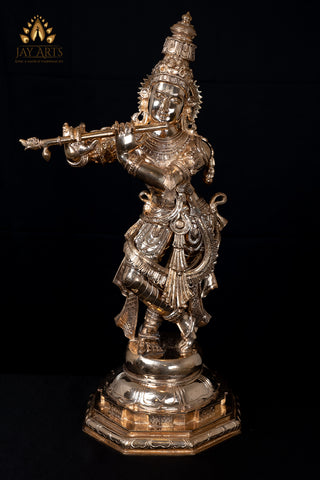 Bronze Vasudeva Krishna 27" - Lost-Wax Method Sculpture