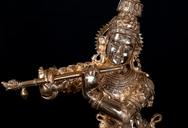 Bronze Vasudeva Krishna 27" - Lost-Wax Method Sculpture