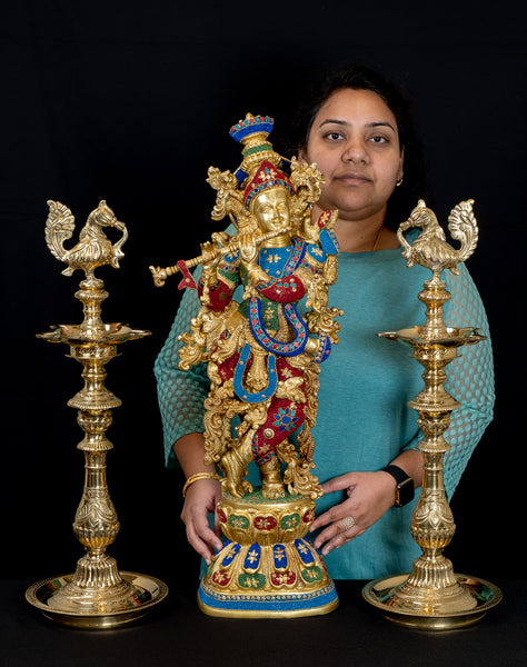 Annam Kuthuvilakku Set ( 2 Feet Lamps) - South Indian Fine Quality Bird Lamp Set