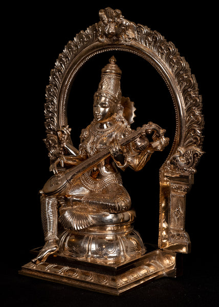 Bronze Goddess Saraswathi 13" - Lost-Wax Method Sculpture