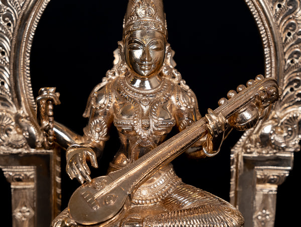 Bronze Goddess Saraswathi 13" - Lost-Wax Method Sculpture